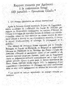 Rapport transmis par Andreotti à la commission Stragi 'SID parallelo - Operazione Gladio'