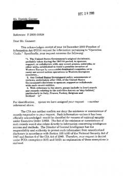 First Reply by the CIA to Daniele Ganser concerning the FOIA Request on 'Operation Gladio'